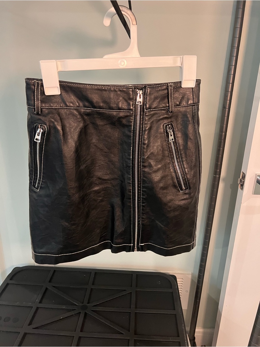 Topshop Black Faux Leather Skirt with Front Zip Detail